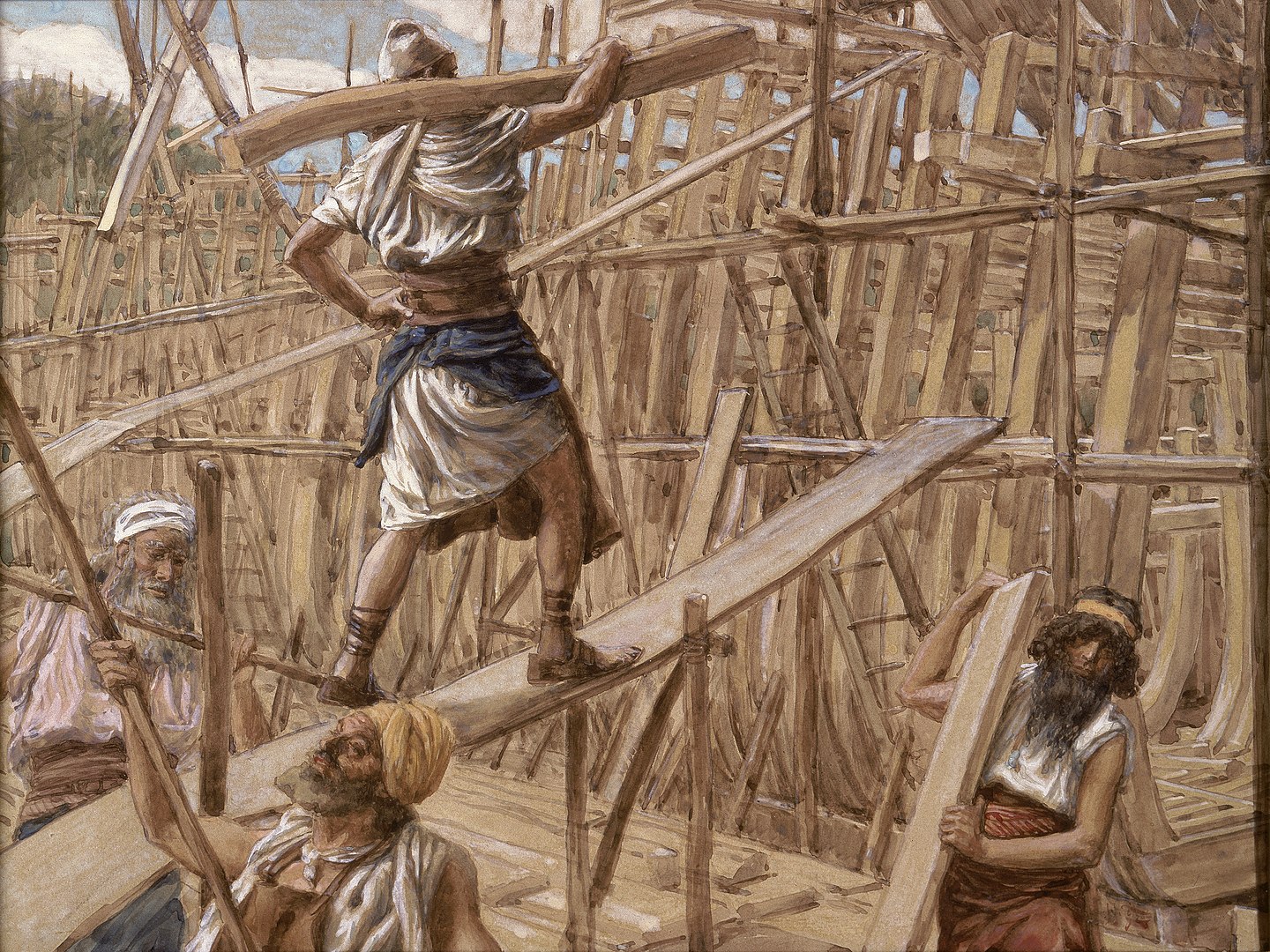 Ông Noah cùng gia đình xây dựng thuyền, tranh của James Tissot